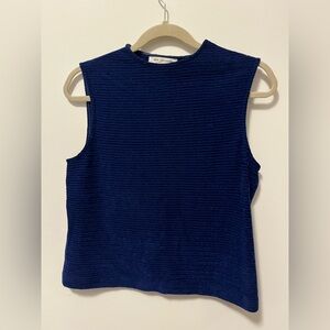 St. John women’s sleeveless top, ribbed velour, Sz S, navy/dark royal blue